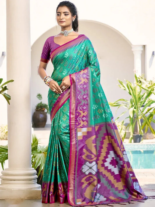 Rama Green POORVIKA SILK VOL 1 Pochampalli Silk Saree with Blouse Piece - EZBER