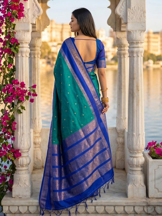 Rama Green Silk Blend Handloom Saree | EZB SI04 SUKAS1006 - EZBER