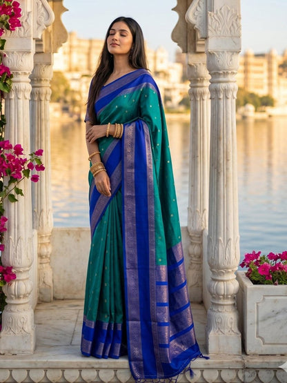 Rama Green Silk Blend Handloom Saree | EZB SI04 SUKAS1006 - EZBER
