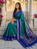 Rama Green Silk Blend Handloom Saree | EZB SI04 SUKAS1006