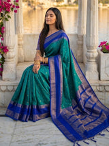 Rama Green Silk Blend Handloom Saree | EZB SI04 SUKAS1006