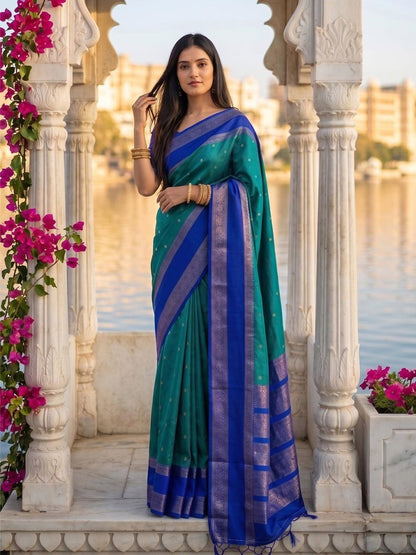 Rama Green Silk Blend Handloom Saree | EZB SI04 SUKAS1006 - EZBER