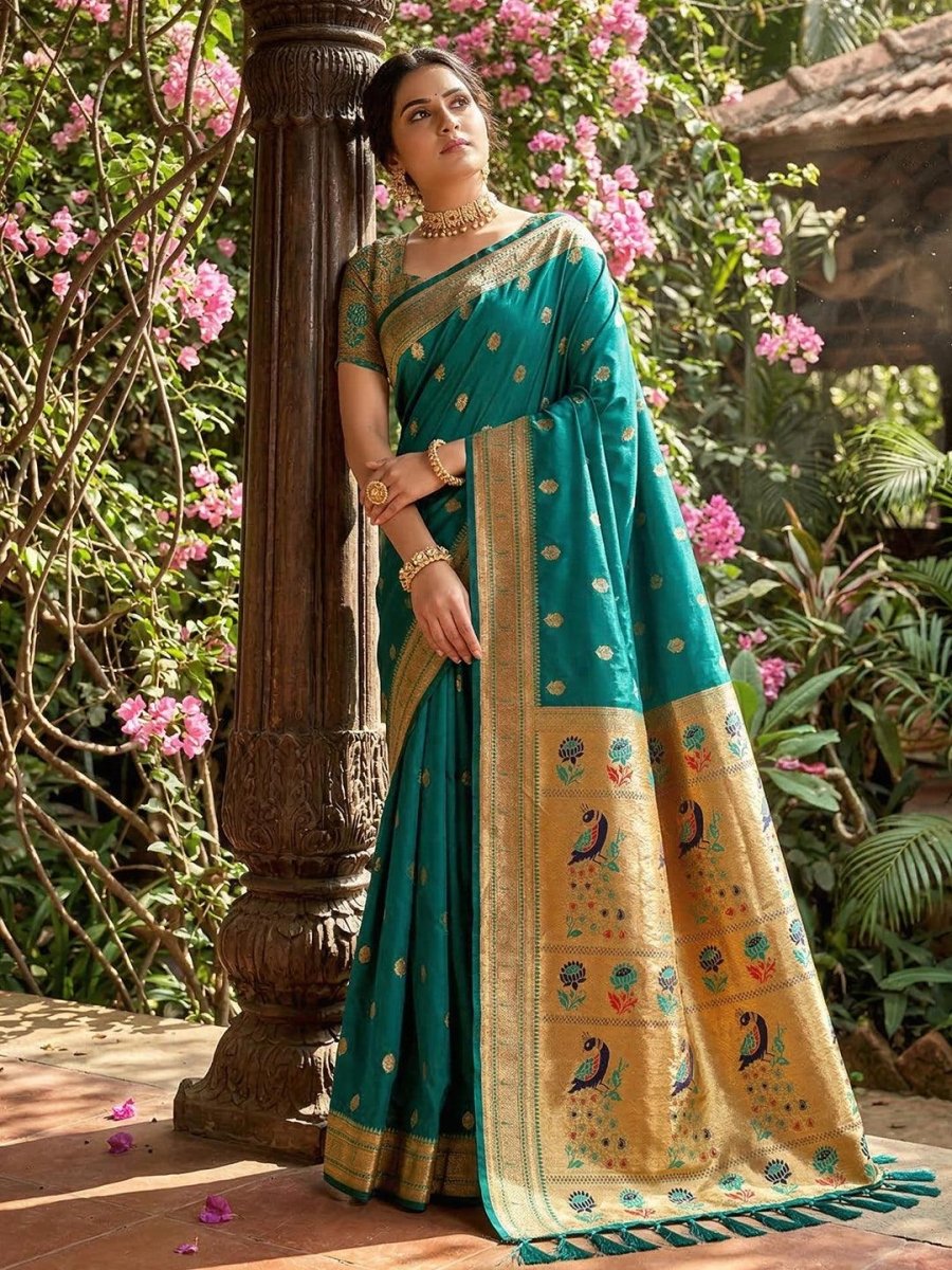 Rama Green Silk Blend Handloom Saree | EZB SI04 SUPAR1001 - EZBER