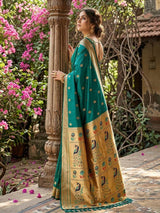 Rama Green Paithani Silk Blend Handloom Saree | EZB SI04 SUPAR1001