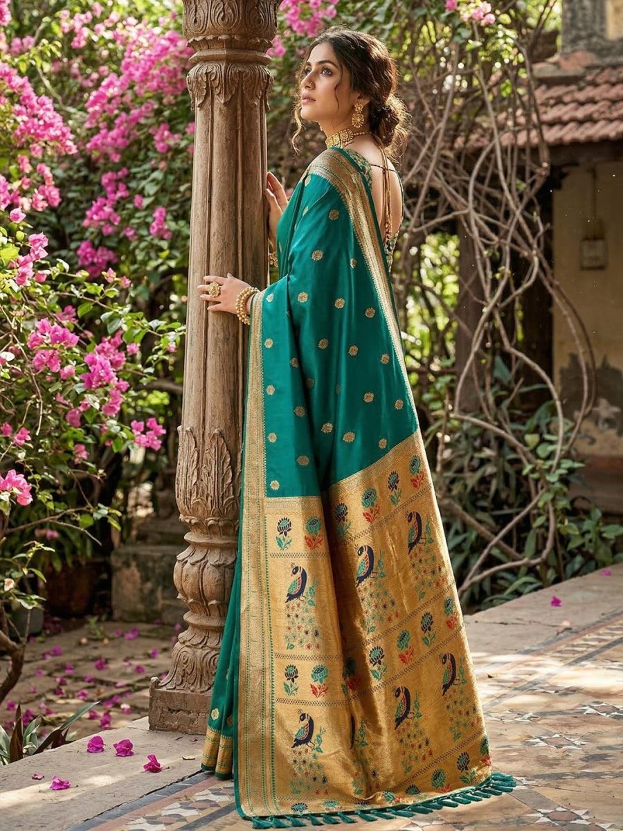 Rama Green Silk Blend Handloom Saree | EZB SI04 SUPAR1001 - EZBER