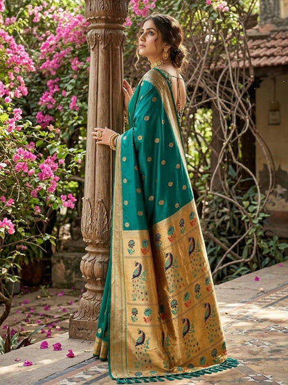 Rama Green Silk Blend Handloom Saree | EZB SI04 SUPAR1001 - EZBER