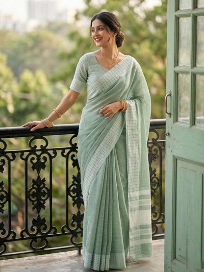 Rama Green Silk Blend Handloom Saree | EZB SI04 SURJS1003 - EZBER