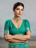 Rama Green Silk Blend Handloom Saree | EZB SI04 SURJW2005 - EZBER