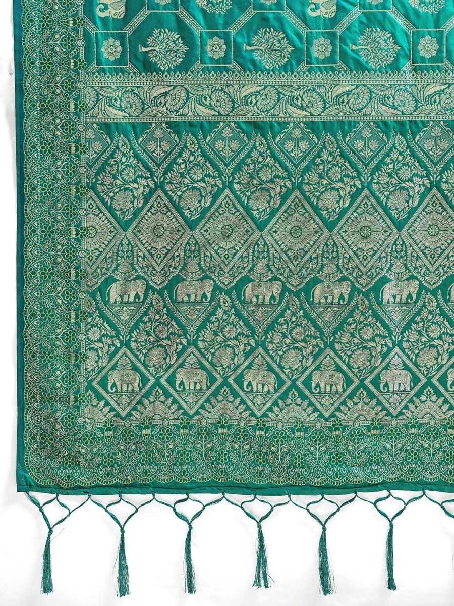Rama Green Silk Blend Handloom Saree | EZB SI04 SURJW2005 - EZBER