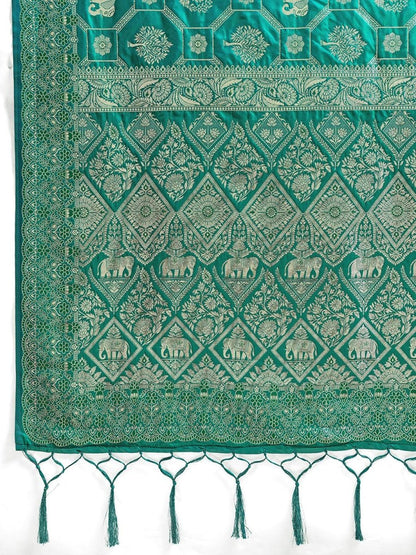 Rama Green Silk Blend Handloom Saree | EZB SI04 SURJW2005 - EZBER