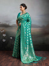 Rama Green Silk Blend Handloom Saree | EZB SI04 SURJW2005