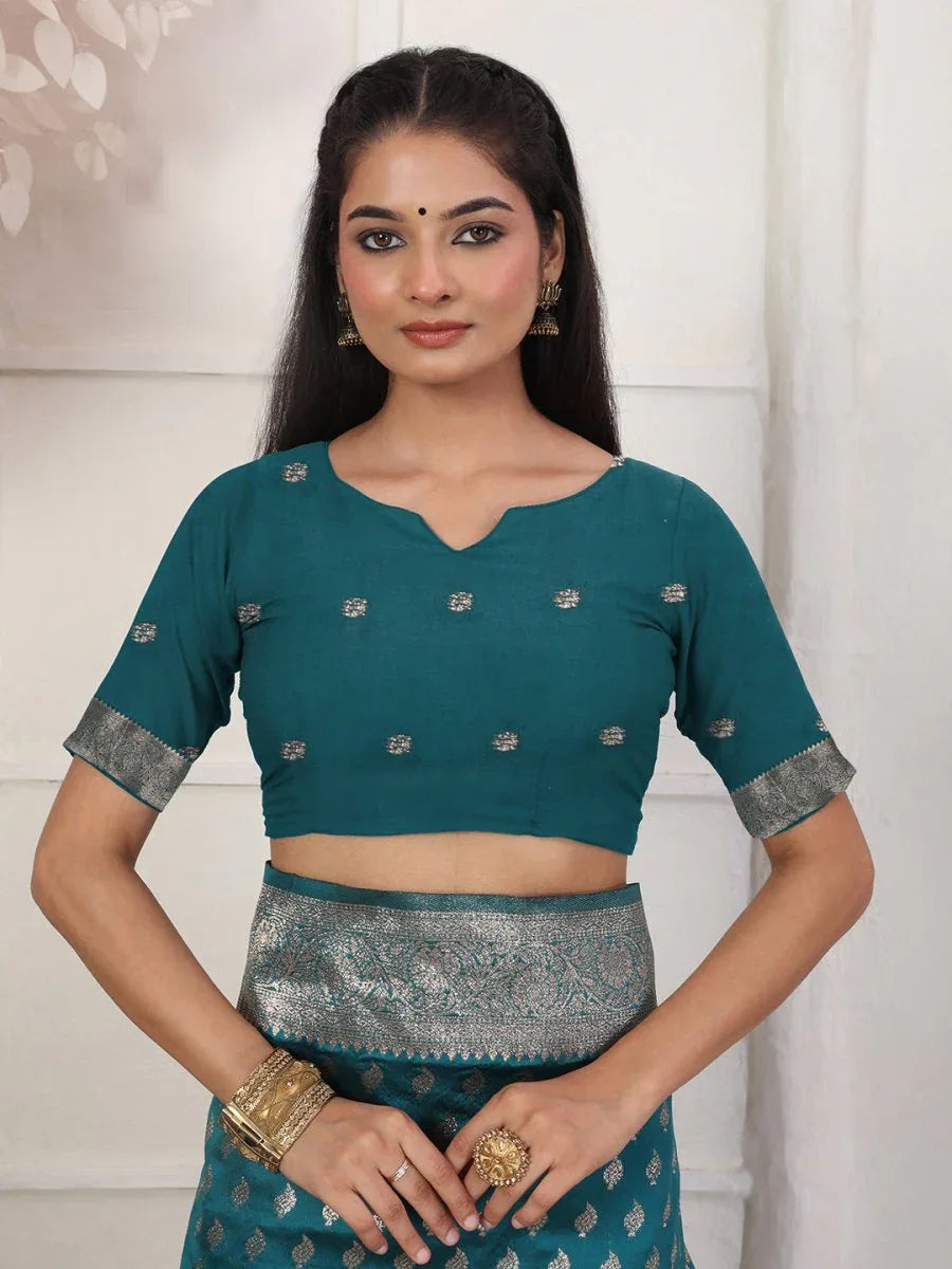 Rama Lichi Silk Saree With Blouse Piece - EZBER