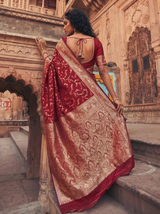 Red Art Silk Brocade Saree | EZB SI04 SUMKD1006 - EZBER