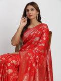 Red Banarasi Silk Saree With Blouse Piece - EZBER