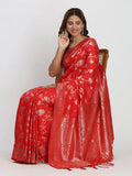 Red Banarasi Silk Saree With Blouse Piece - EZBER