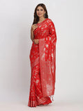 Red Banarasi Silk Saree With Blouse Piece - EZBER