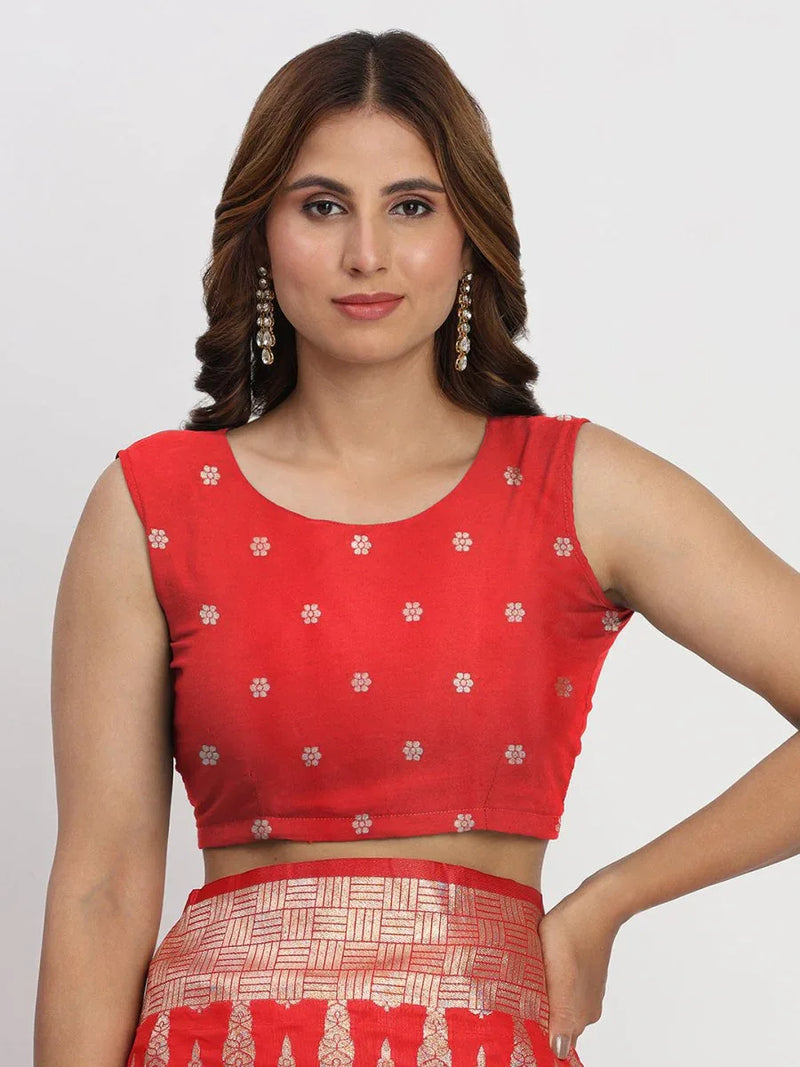 Red Banarasi Silk Saree With Blouse Piece - EZBER