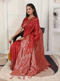 Red Lichi Silk Saree With Blouse Piece - EZBER