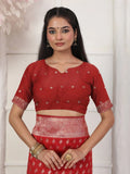 Red Lichi Silk Saree With Blouse Piece - EZBER