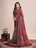 Red Linen Blend Saree With Blouse Piece - EZBER