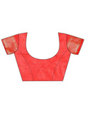 Red Linen Cotton Saree With Blouse Piece - EZBER