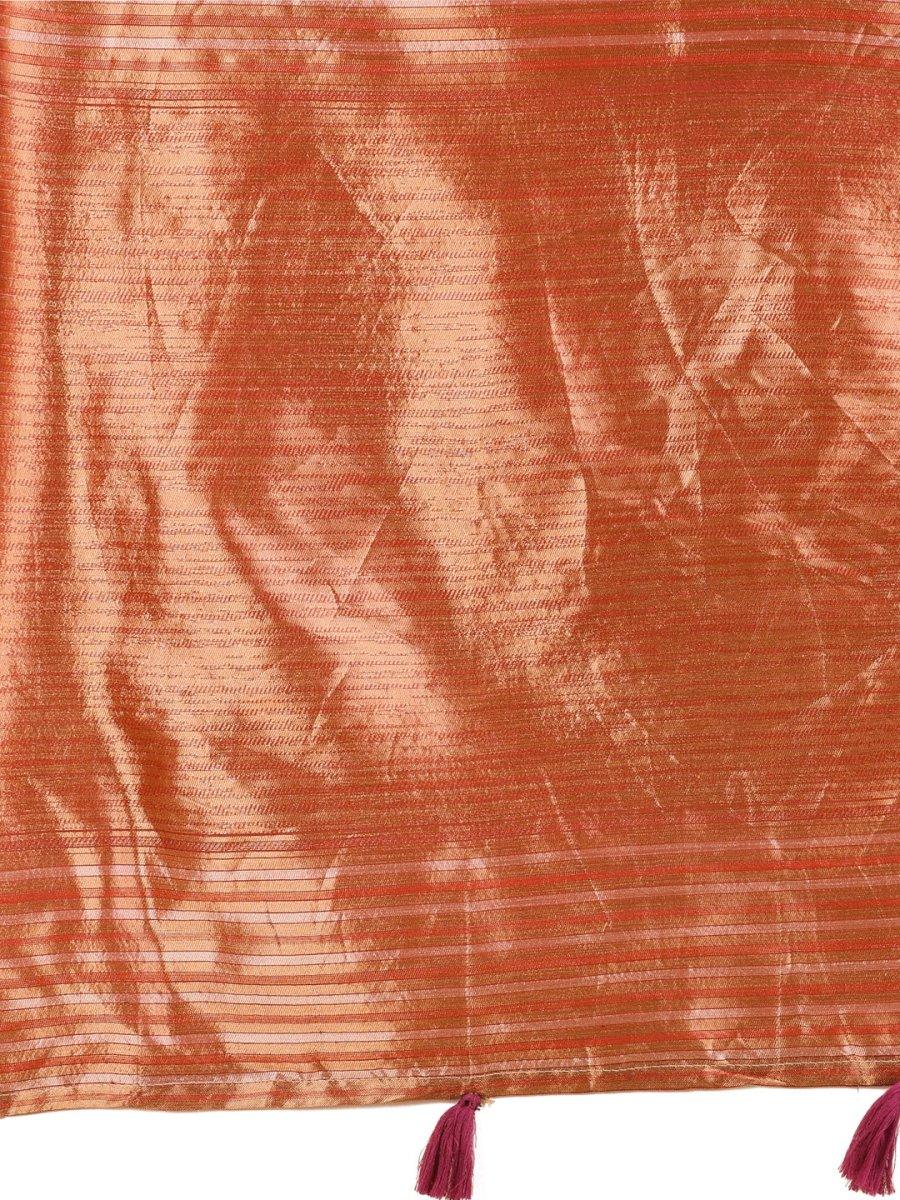 Red Linen Cotton Saree With Blouse Piece - EZBER