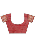 Red Linen Cotton Saree With Blouse Piece - EZBER