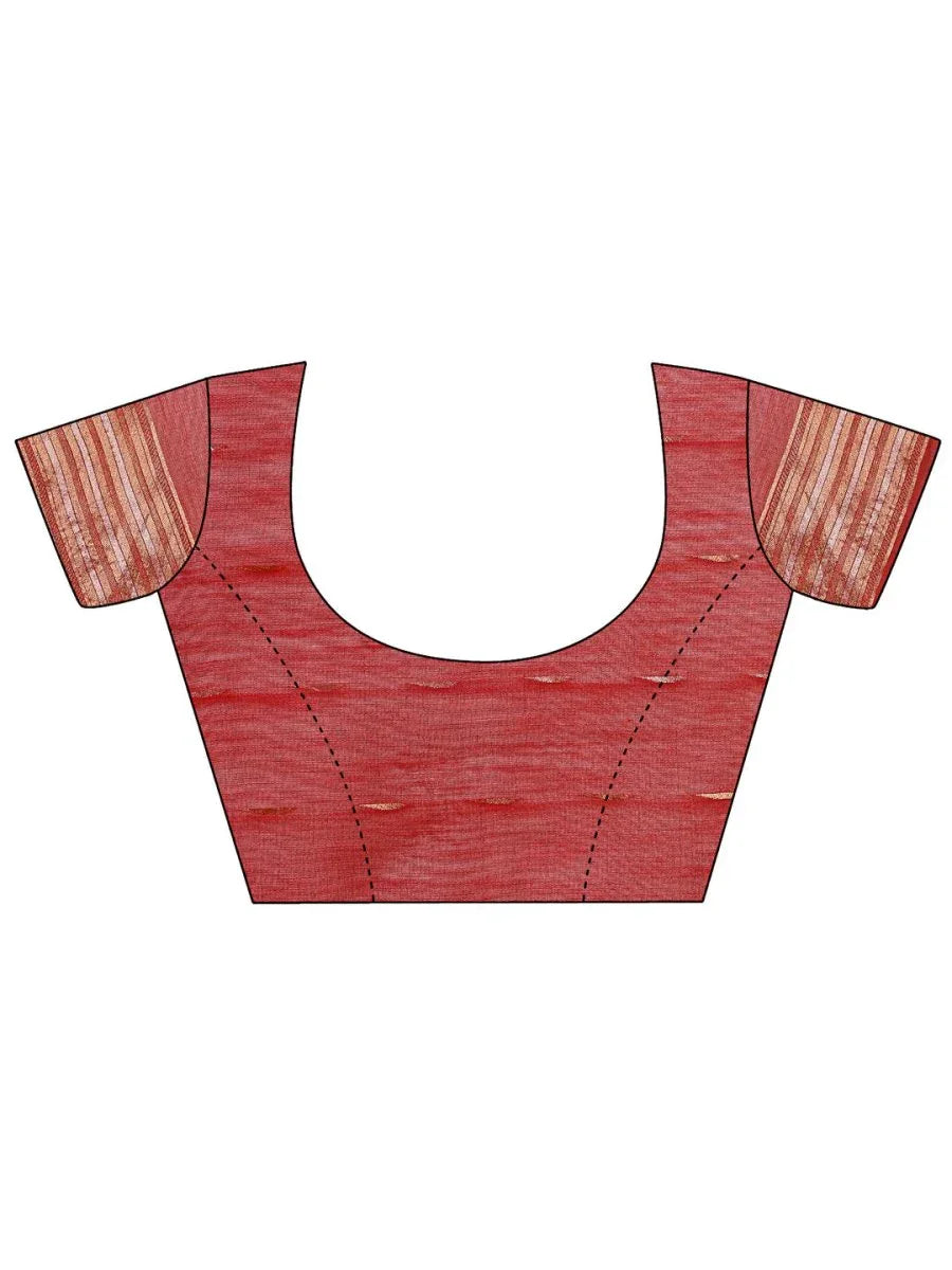 Red Linen Cotton Saree With Blouse Piece - EZBER