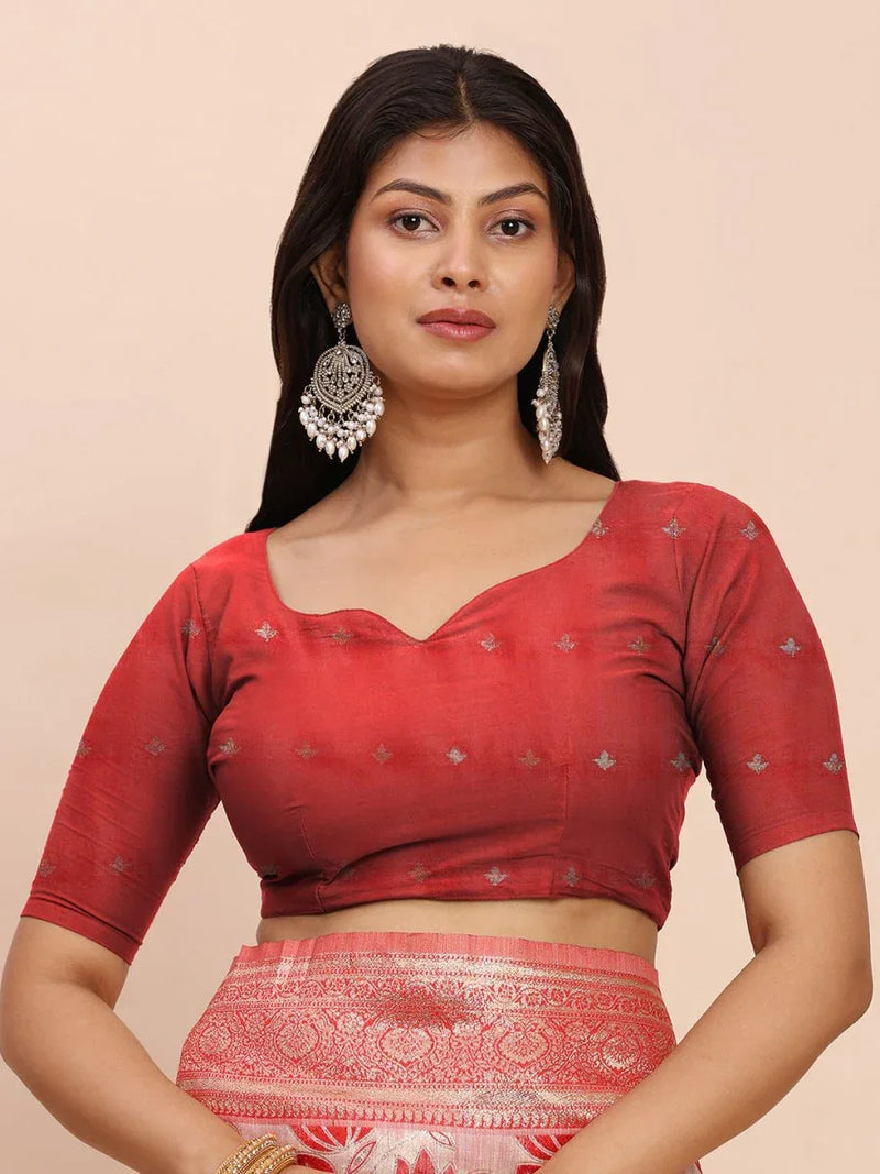 Red Linen Cotton Saree With Blouse Piece - EZBER