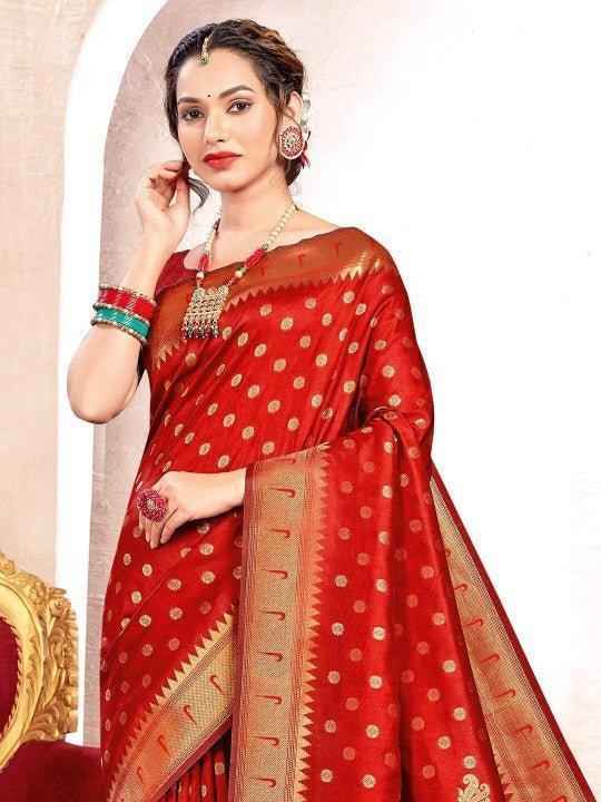 Red Silk Brocade Saree | EZB SI04 BWKVT1005