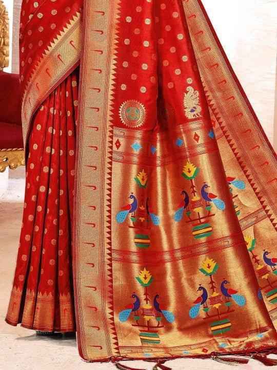Red Silk Brocade Saree | EZB SI04 BWKVT1005