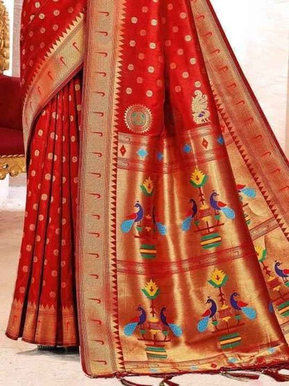 Red Silk Brocade Saree | EZB SI04 BWKVT1005