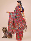 Red Pashmina Cotton Saree With Blouse Piece - EZBER