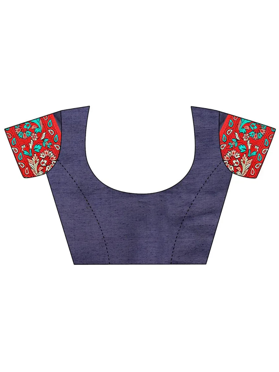 Red Pashmina Cotton Saree With Blouse Piece - EZBER