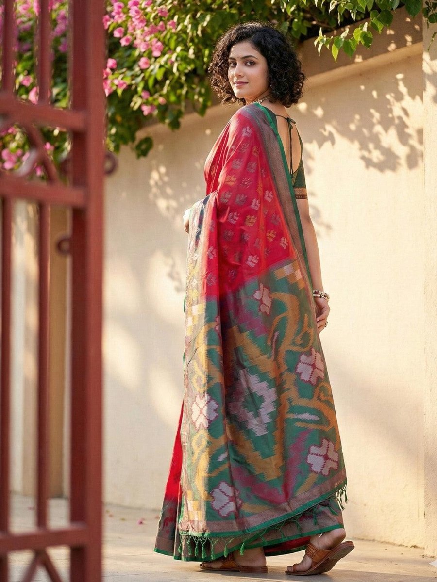 Red Pochampalli Silk Brocade Saree | EZB SI04 SRPOC 1008 - EZBER