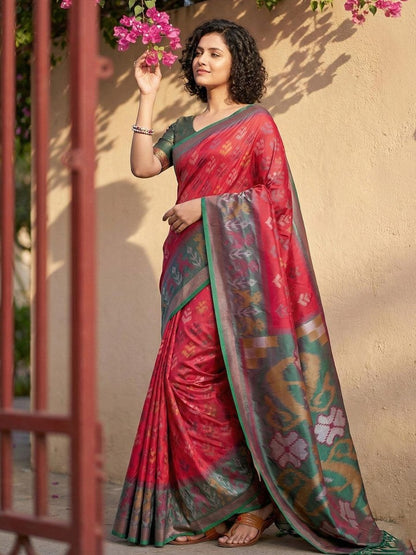 Red Pochampalli Silk Brocade Saree | EZB SI04 SRPOC 1008 - EZBER
