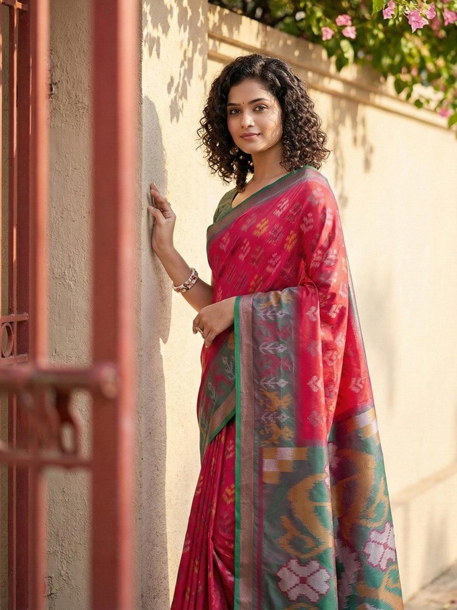 Red Pochampalli Silk Brocade Saree | EZB SI04 SRPOC 1008 - EZBER