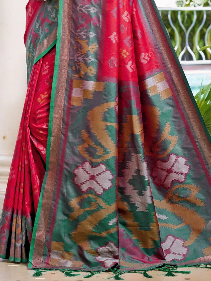 Red POORVIKA SILK VOL 1 Pochampalli Silk Saree with Blouse Piece - EZBER