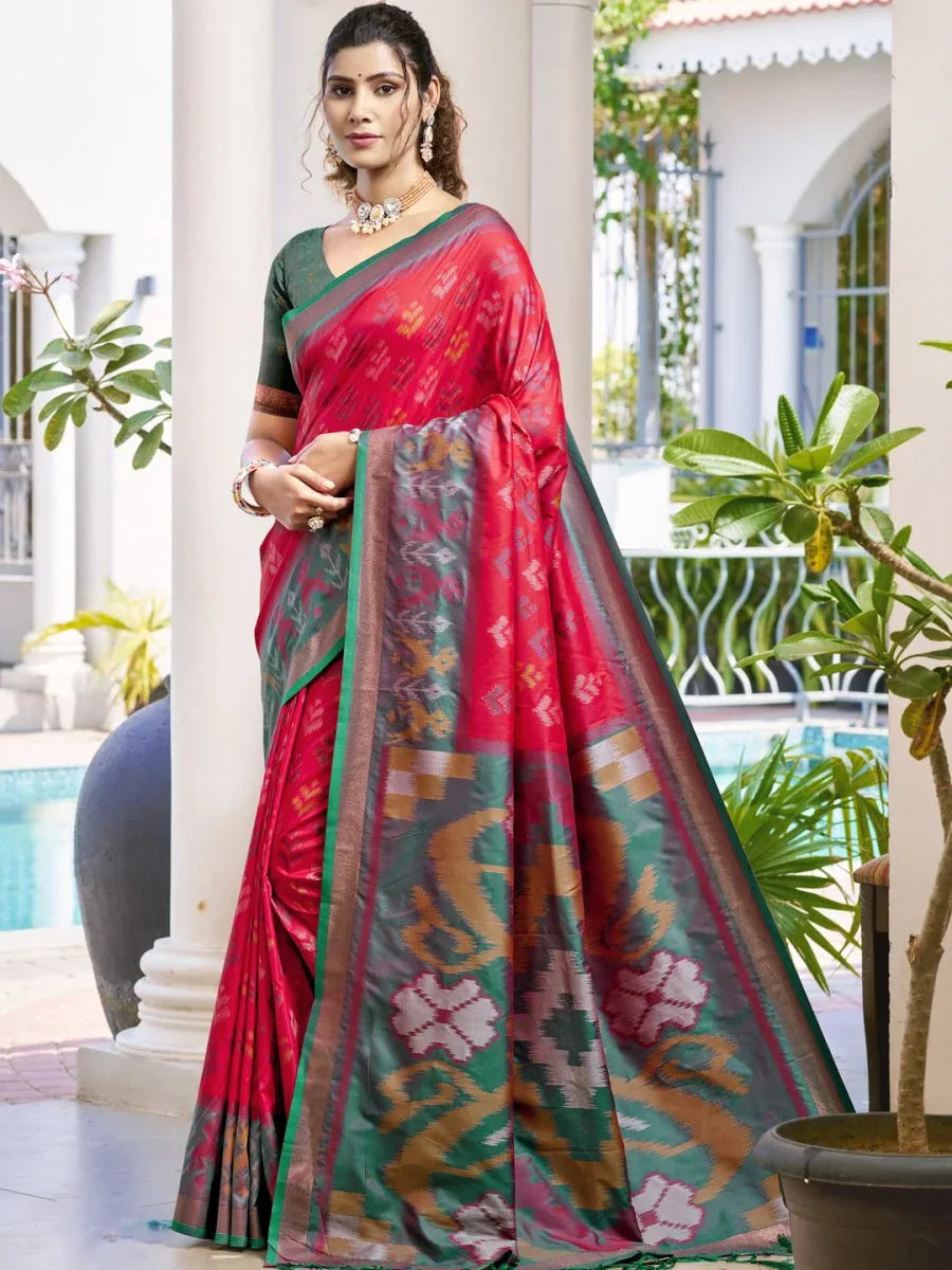 Red POORVIKA SILK VOL 1 Pochampalli Silk Saree with Blouse Piece - EZBER