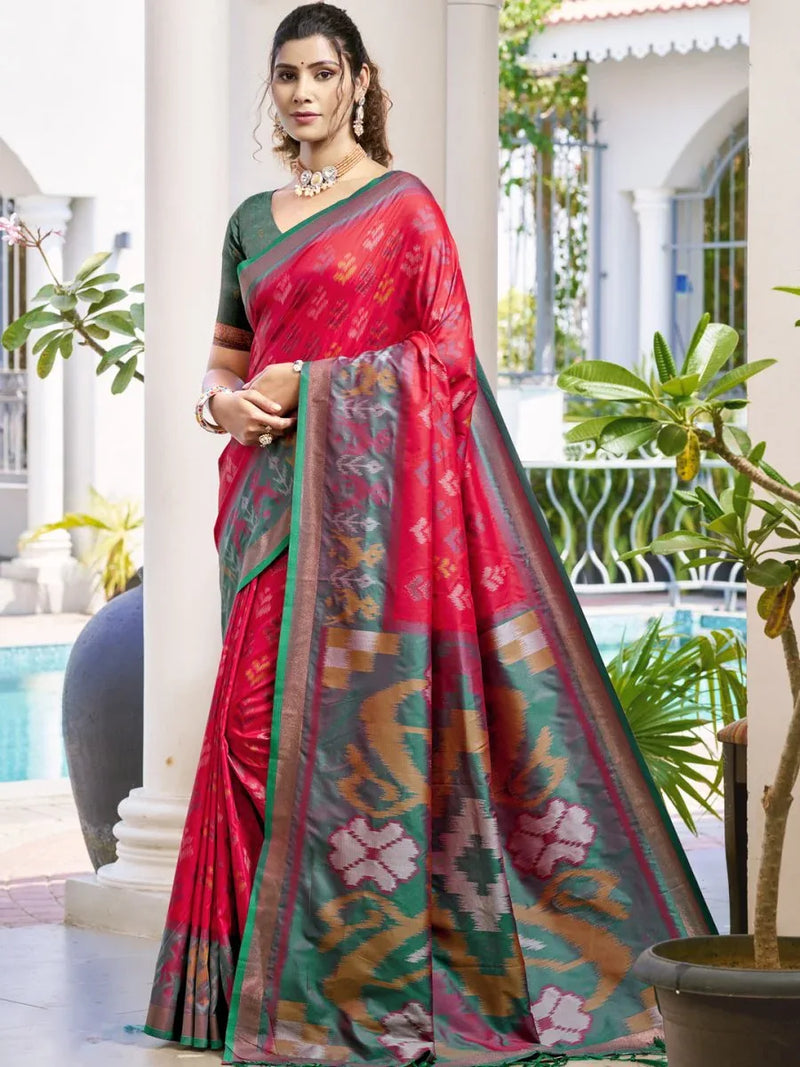 Red POORVIKA SILK VOL 1 Pochampalli Silk Saree with Blouse Piece - EZBER