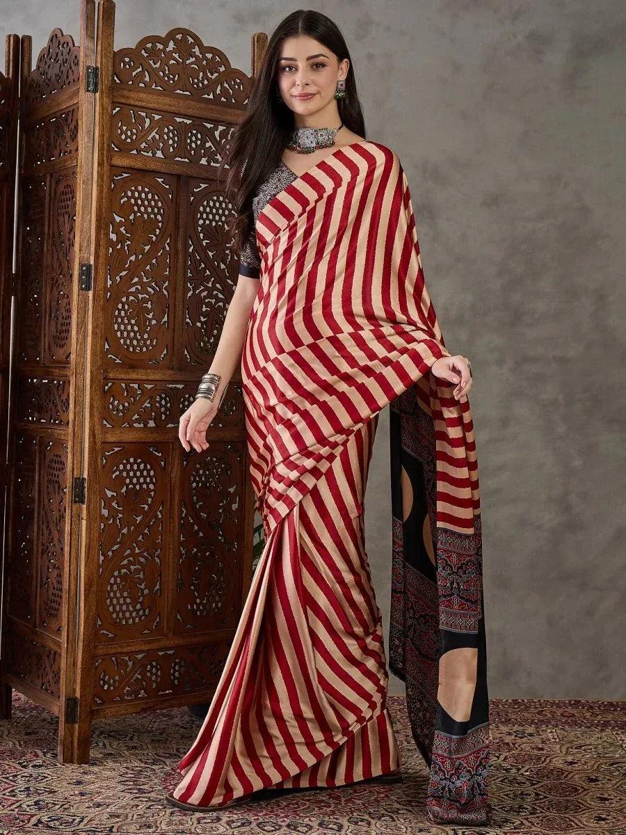 Red Semi Modal Saree | EZB GF02 LUX 12002 - EZBER
