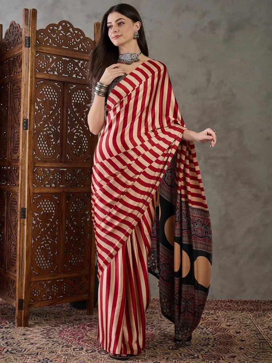 Red Semi Modal Saree | EZB GF02 LUX 12002 - EZBER