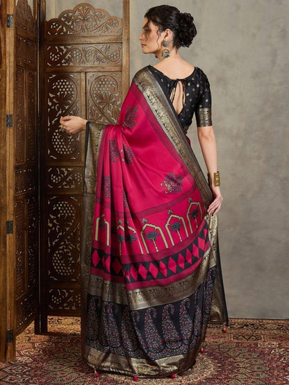 Red Semi Modal Saree | EZB GF02 LUX 20002 - EZBER