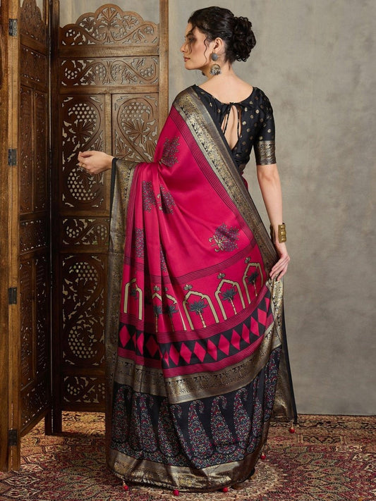 Red Semi Modal Saree | EZB GF02 LUX 20002 - EZBER