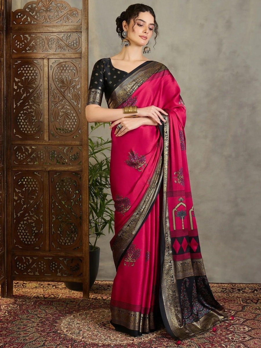 Red Semi Modal Saree | EZB GF02 LUX 20002 - EZBER