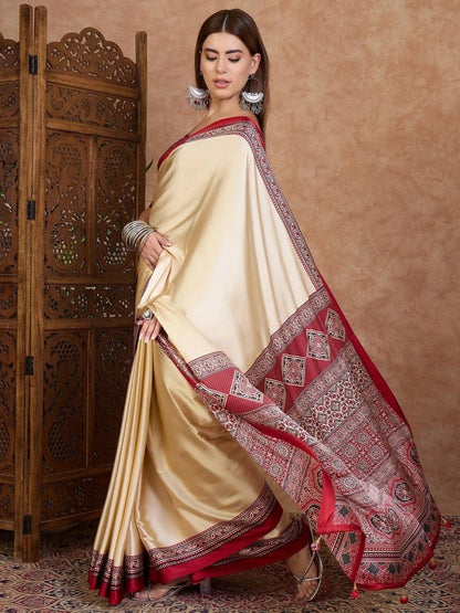 Red Semi Modal Saree | EZB GF02 LUX 21003 - EZBER