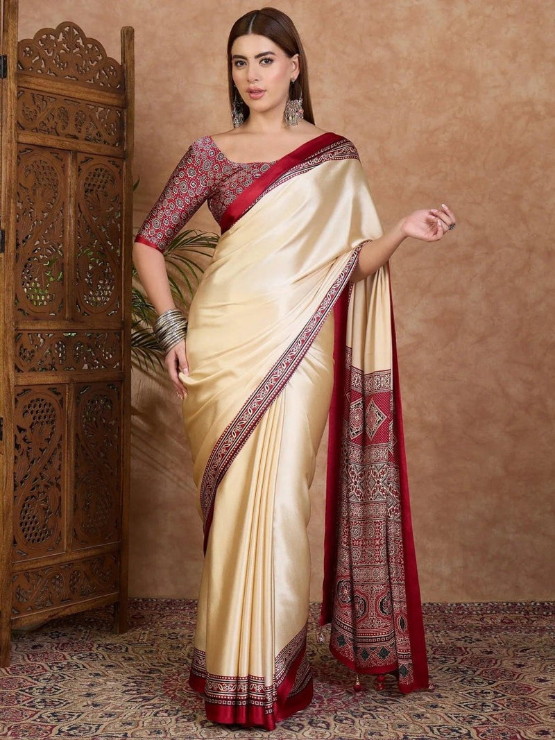 Red Semi Modal Saree | EZB GF02 LUX 21003 - EZBER