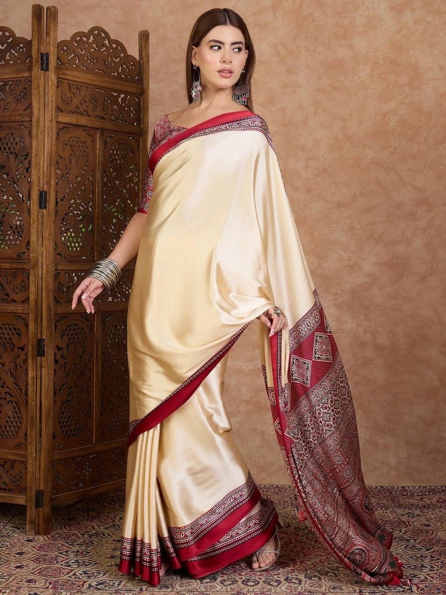Red Semi Modal Saree | EZB GF02 LUX 21003 - EZBER