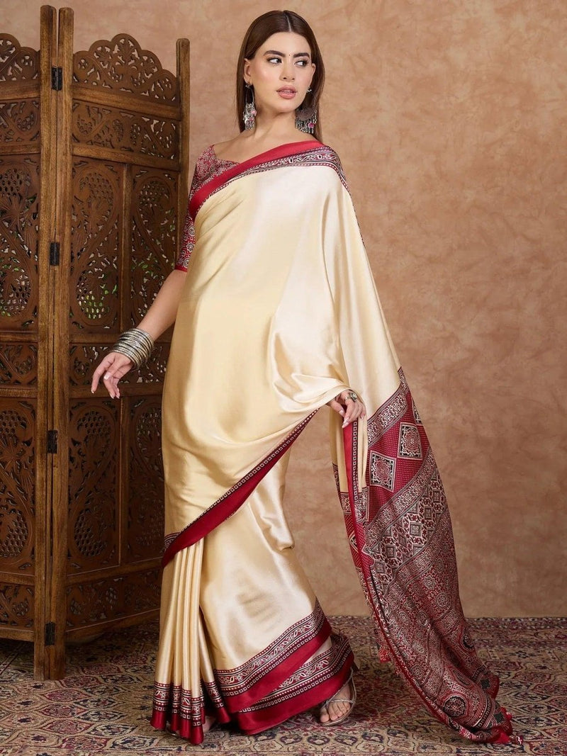 Red Semi Modal Saree | EZB GF02 LUX 21003 - EZBER