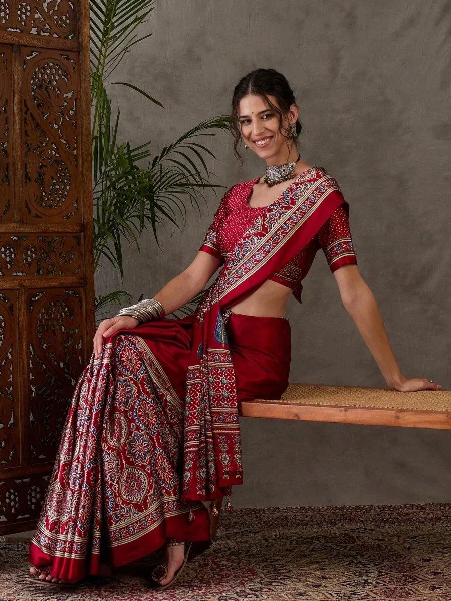 Red Semi Modal Saree | EZB GF02 LUX 3006 - EZBER